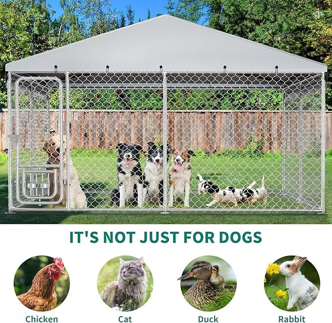 YITAHOME 10'x10' Large Outdoor Dog Kennel with Rotating Feeder Bowls, Outdoor Dog Enclosure with Roof, Heavy Duty Dog Cage...
