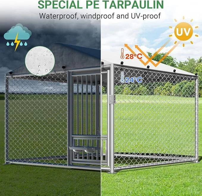 Rovibek 6.7'×6.7' Outdoor Dog Kennel with Roof, Outside Dog Kennel with Waterproof Sunproof Cover, Dog Kennels Outdoor and...