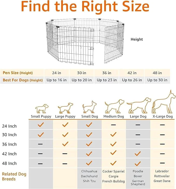 Amazon Basics Foldable Octagonal Metal Exercise Dog Playpen - Indoor/Outdoor, No Door, Extra Small (8 Panels, 24 x 24), Ea...