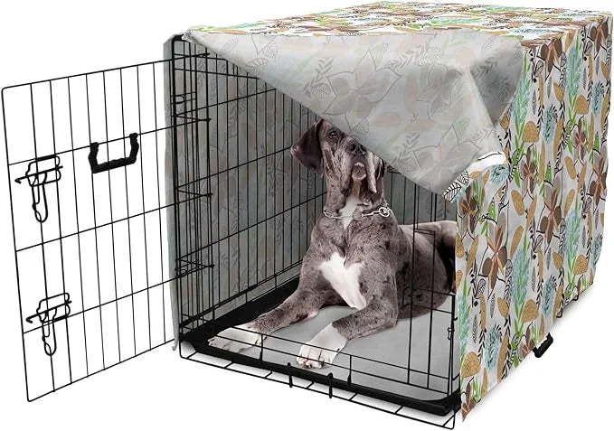 Lunarable Paint Dog Crate Cover, Leaf Petals Flourish Summer Florets Dahlia Romantic Girls, Easy to Use Pet Kennel Cover f...