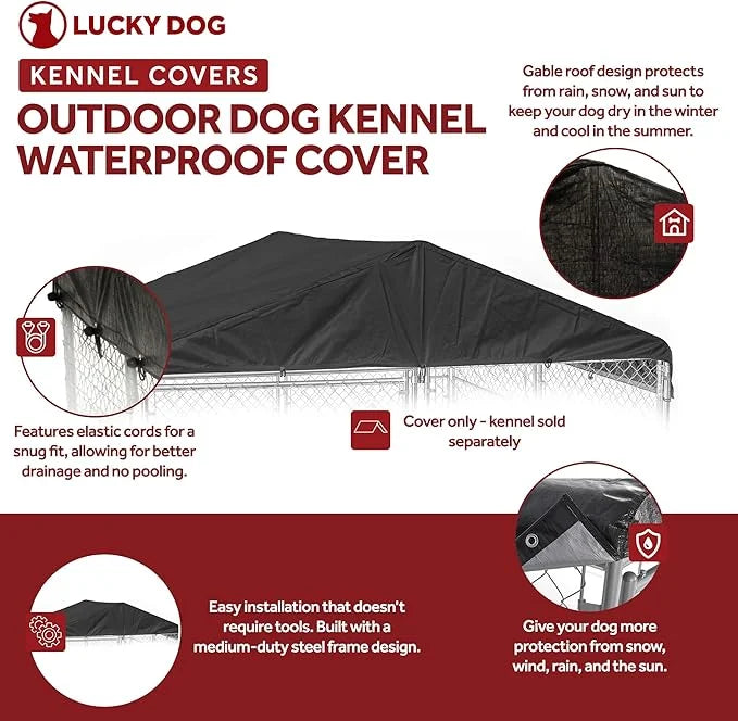 10 by 10 Feet Black Extra Large All Season Outdoor Waterproof Fully Enclosed Dog Run Kennel Cover with Sturdy Elastic Cord...