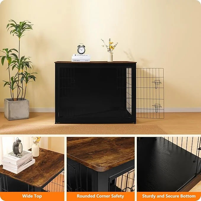 DWANTON Dog Crate Furniture with Cushion, Wooden Kennel Table with Double Doors, Indoor Dog House, Extra Large Size, 43.3"...