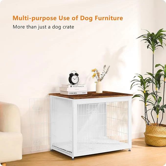 DWANTON Dog Crate Furniture with Cushion, Wooden Kennel Table with Double Doors, Indoor Dog House, Medium Size, 32.5" L, W...