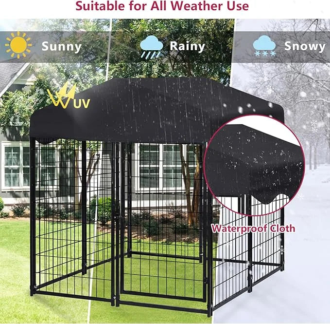 Heavy Duty Outdoor Dog House - Large Kennel with Roof, 4'L x 4'W x 4.5'H - Black Dog Crate with Cover, 2 Set - Product Image