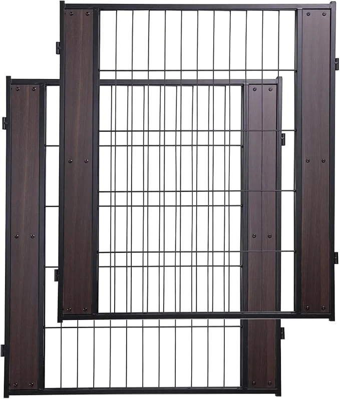 Heavy Duty Dog Playpen - 32 Inch Height, Black Walnut, Variable Shape, Indoor/Outdoor, Foldable, Suitable for Medium, Smal...