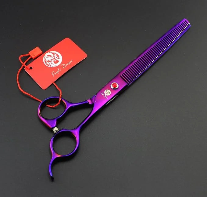 Purple Dragon 8.0 inch Professional Pet Grooming Scissors,Dog Straight Shear, Thinning/Blending Scissor & 2 PCS Curved She...