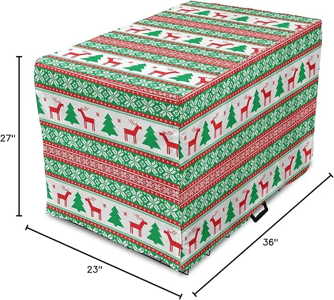 Ambesonne Christmas Dog Crate Cover, Knit Style Graphic Reindeer Star and Snowflake Holiday Family Theme, Easy to Use Pet ...