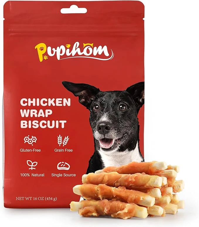16OZ High Protein Chicken Biscuits Dog Treats, Chicken Wrapped Dog Biscuits Rawhide Free Soft Chewy Treats Training for Do...