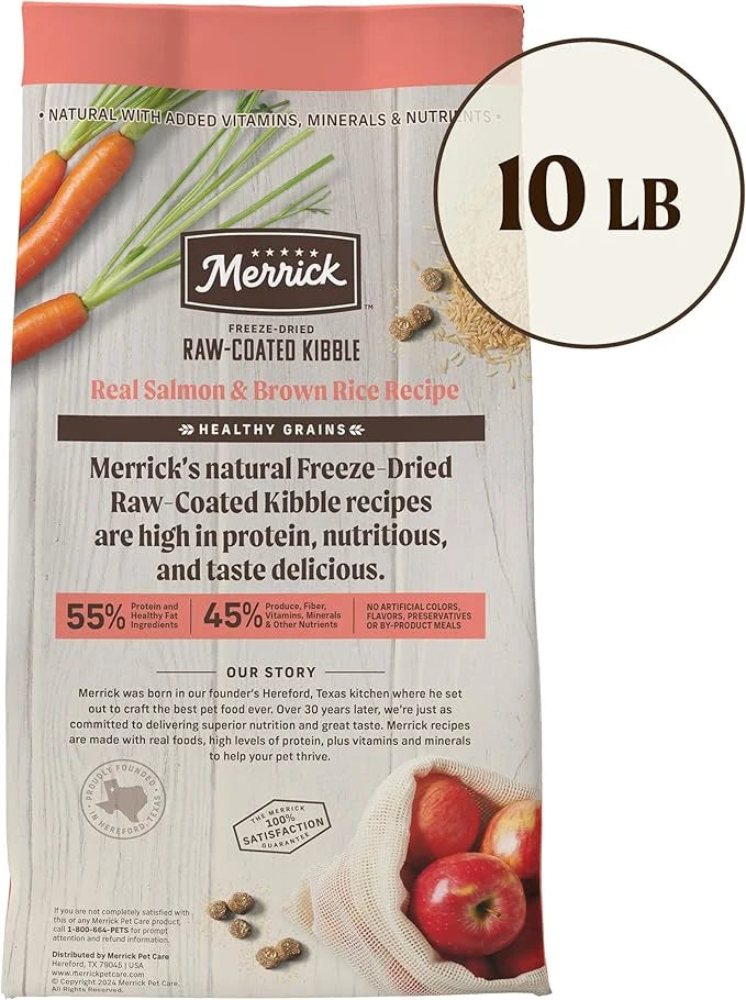 Merrick Healthy Grains Freeze Dried Raw Coated Kibble, Natural High Protein Dog Food, Salmon and Brown Rice - 10.0 lb. Bag...