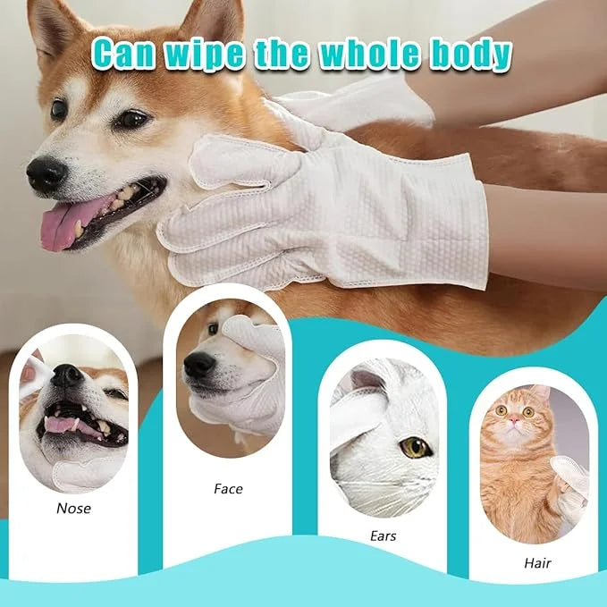 Dog and Cat Cleaning Gloves, Cleaning and Deodorizing Grooming Gloves, Dog and Cat Fur Face, Ears, Eyes, Paws Cleaner, Pet...