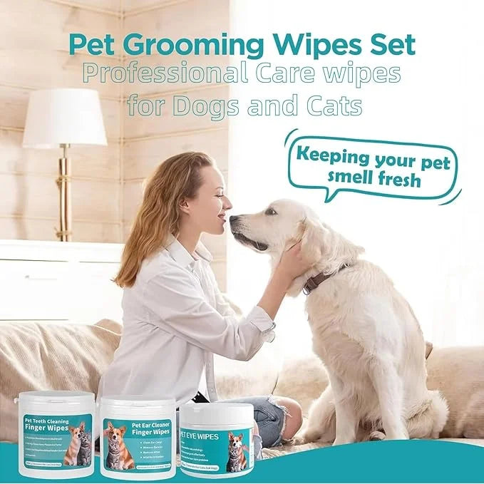 Pet Cleaning Wipes Kit For Dogs&Cats Daily Care and Traveling,includes 18 PCS Extra Thick Pet Bathing Glove Wipes,Ear/Teet...