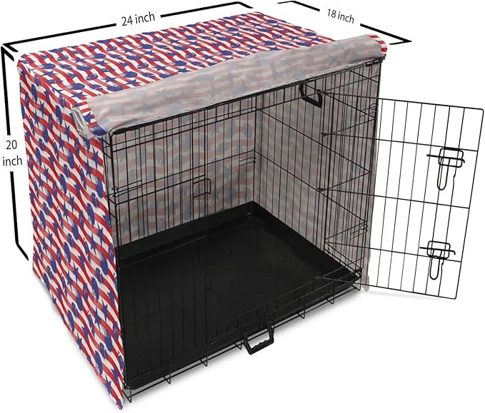 Lunarable Football Dog Crate Cover, Wavy Stripes and National Sport in American USA Inspired Colors, Easy to Use Pet Kenne...