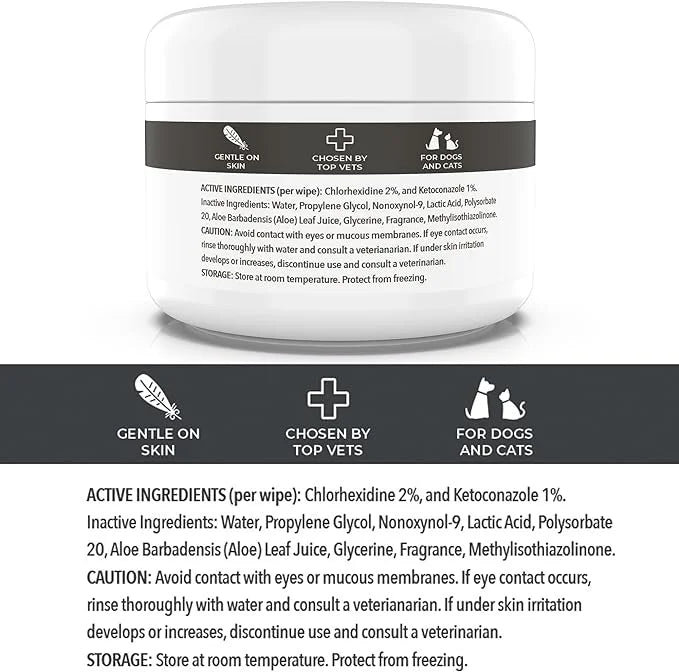 Smiling Paws Pets - Antibacterial & Antifungal Wipe for Dogs & Cats - Contains Ketoconazole & Chlorhexidine - Skin Treatme...