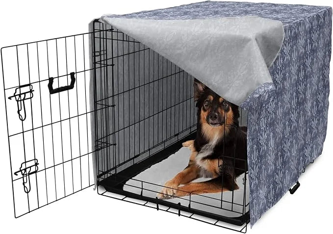 Lunarable Damask Dog Crate Cover, Medieval Repetitive Pattern with Flourish Ornaments, Easy to Use Pet Kennel Cover for Me...