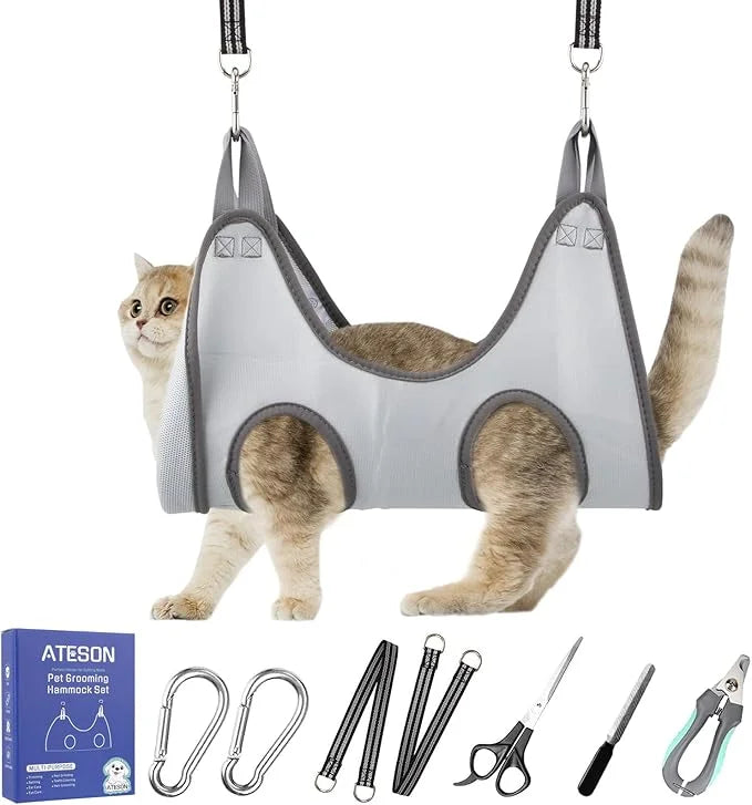 Pet Grooming Hammock Harness for Cats & Small Dogs (XXS), Dog Nail Trimming Sling with Clippers, Scissors & Nail File, Han...