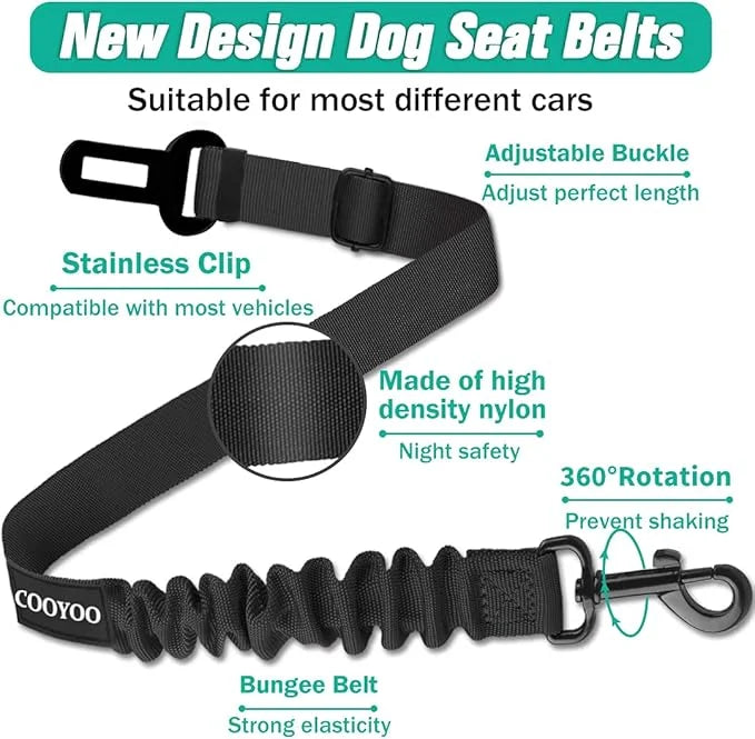 COOYOO Dog Seat Belt,3 Piece Set Retractable Dog Car Harness Adjustable Dog Seat Belt for Vehicle Nylon Pet Safety Seat Be...
