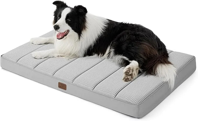 Bedsure Cooling Gel Foam Dog Bed for Large Dogs, Waterproof Orthopedic Egg Foam Dog Bed for Outdoor, Summer Comfort Pet Ma...