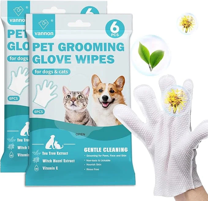 Vannon Extra Thick Pet Bathing Wipes for Dogs & Cats, Cleaning & Odor-Controlling Grooming Gloves, Nourish Fur Glove Wipes...