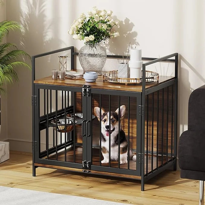 LOVMOR Dog Crate Furniture-Style Cages for Dogs Indoor Heavy Duty Super Sturdy Dog Kennels with 2 Stainless Steel Bowls an...