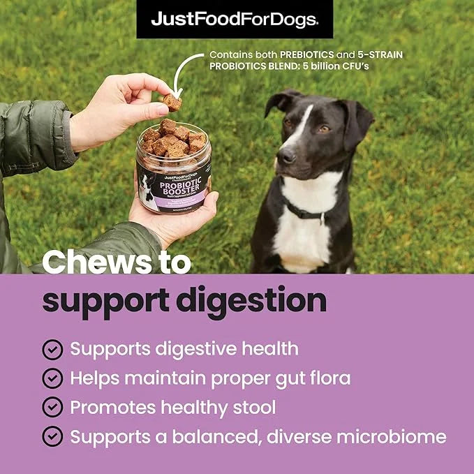 JustFoodForDogs Probiotic Booster Gut Health Soft Chews Supplement for Dogs, Digestive Health Support, Diarrhea, Human Gra...