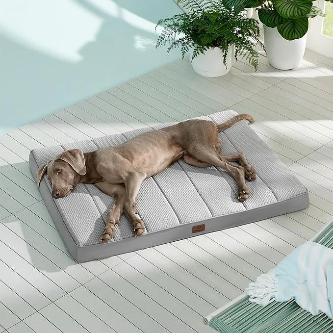 Bedsure Cooling Gel Foam Dog Bed for Large Dogs, Waterproof Orthopedic Egg Foam Dog Bed for Outdoor, Summer Comfort Pet Ma...