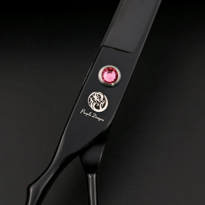 Purple Dragon 7.0" Left Handed Dog Grooming Hair Cutting Scissor &Curved &Thinning Shear with Bag - for Mancinism Pet Groo...