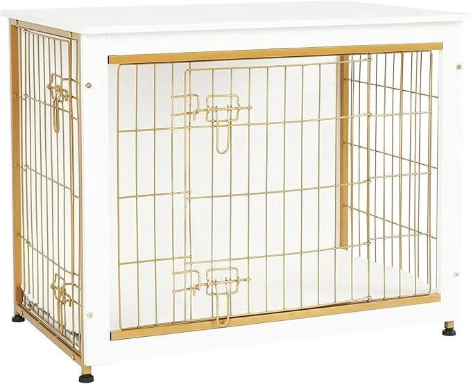 DWANTON Dog Crate Furniture with Cushion, Wooden Kennel Table with Double Doors, Indoor Dog House, Medium Size, 32.5" L, W...