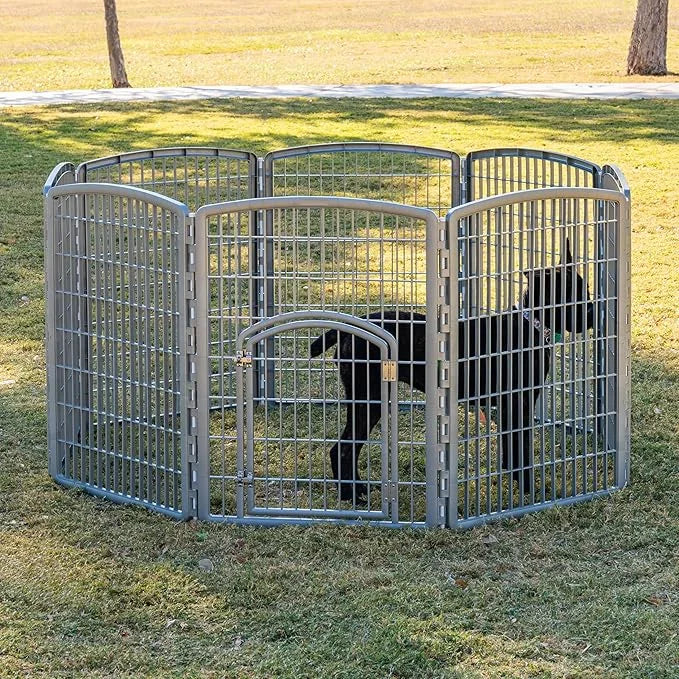 IRIS USA Dog Playpen, 8-Panel 34" Pet Playpen with Door, Puppy Playpen, Indoor/Outdoor Dog Pen, 63 x 63 x 34, Foldable, Cu...