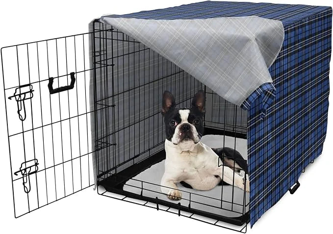 Lunarable Plaid Dog Crate Cover, Classical Old Fashioned Abstract Pattern Design Scottish Country Style, Easy to Use Pet K...