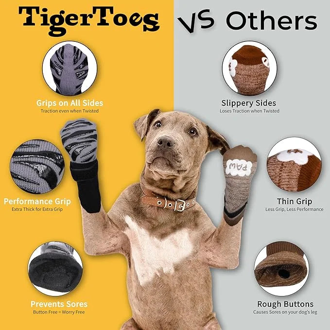 DOK TigerToes Premium Non-Slip Dog Socks for Hardwood Floors - Extra-Thick Grip That Works Even When Twisted - Prevents Li...
