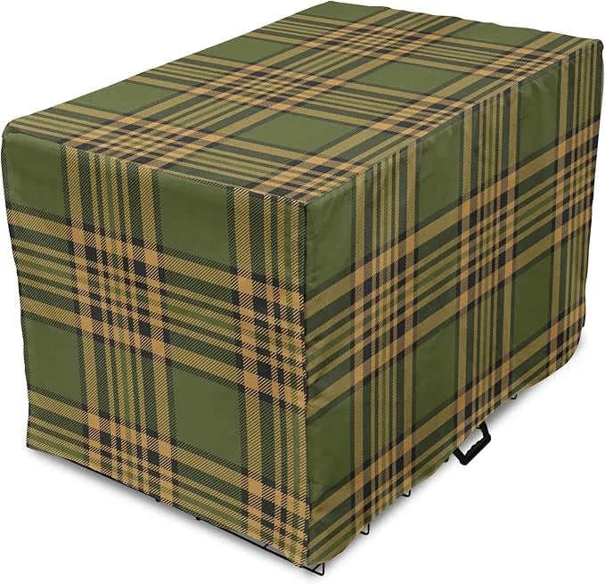 Lunarable Plaid Dog Crate Cover, Tartan Pattern in Autumn Tones Old Fashioned Design Country Illustration, Easy to Use Pet...