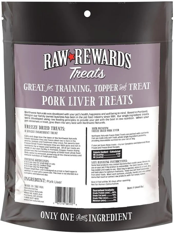 Northwest Naturals Raw Rewards Freeze-Dried Pork Liver Treats for Dogs and Cats - Bite-Sized Pieces - Healthy, 1 Ingredien...