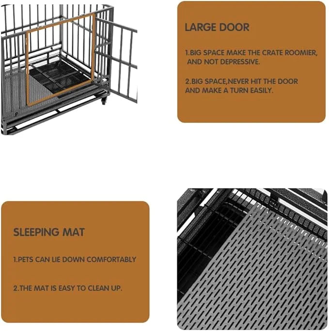 Heavy Duty Extra Large Dog Crate with Wheels - Indestructible 38/42/46 Inch Chew-Proof, Escape-Proof Kennel for High-Anxie...