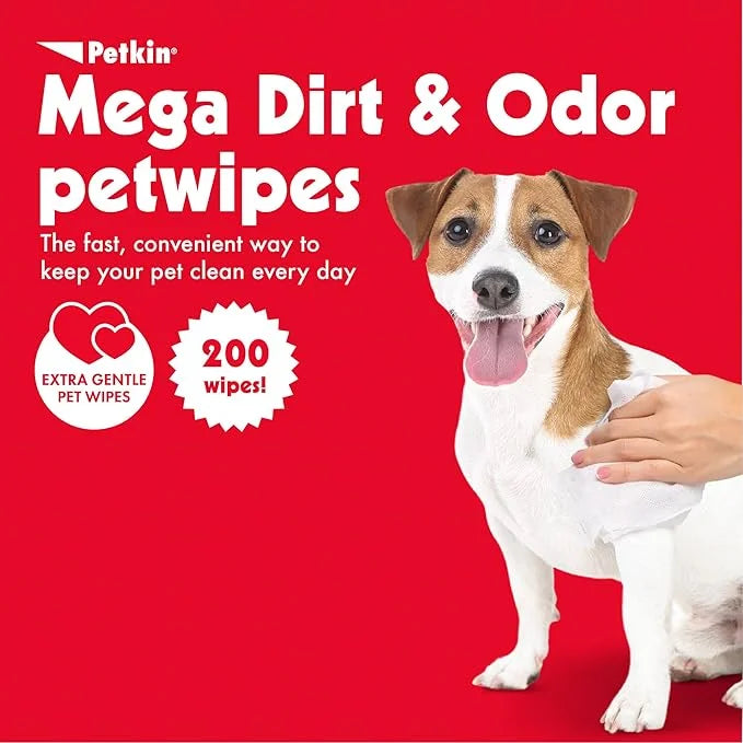 Petkin Mega PetWipes, 200 Wipes - Grooming Pet Wipes for Dogs and Cats - for Face, Paws, Ears, Body and Eye Area - Super C...