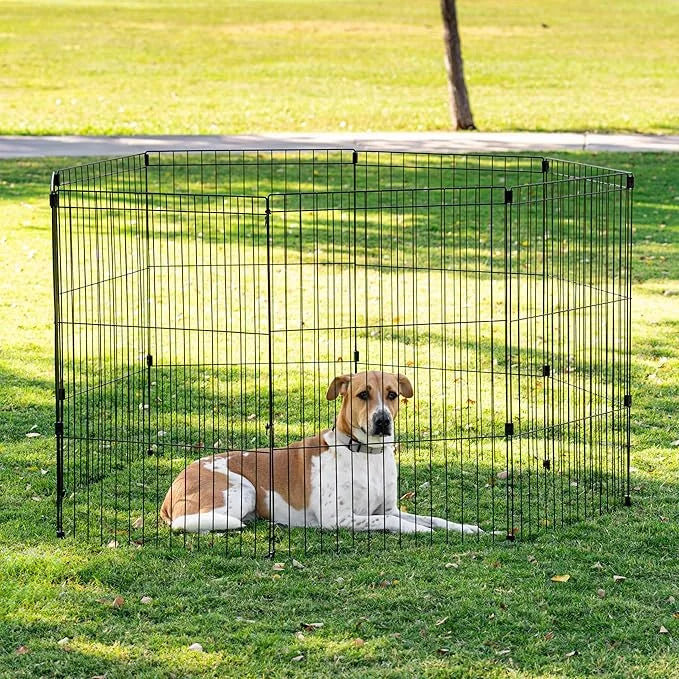 IRIS USA Metal Dog Playpen, 8-Panel 36" Pet Playpen, Puppy Playpen, Indoor/Outdoor Dog Fence, 58 x 58 x 36, Foldable, Cust...