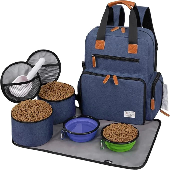 Modoker Dog Travel Bag, Airline Approved Backpack for Pet Accessories Organizer, Tote Weekend Bag with 2 Dog Food Storage ...