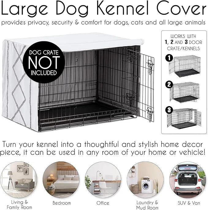 Sweet Jojo Designs 48in. Large Dog Crate Cover (Grey Boho Modern Tuft) Pet Cage, Kennel Covers (Bohemian, Farmhouse, Shabb...