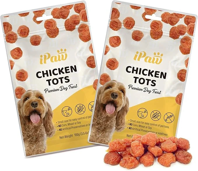 Dog Treats for Puppy Training, All Natural Human Grade Dog Treat, Hypoallergenic, Easy to Digest (Chicken Tots), 2 Packs -...