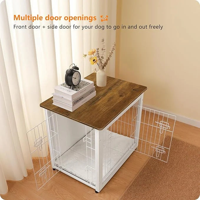 DWANTON Dog Crate Furniture with Cushion, Wooden Kennel Table with Double Doors, Indoor Dog House, Small/Medium/Large Size...