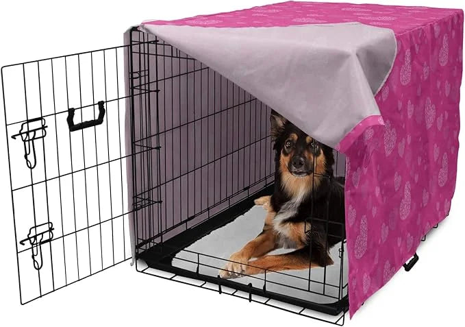 Lunarable Love Dog Crate Cover, Romantic Theme Abstract Heart Shapes Valentines Day 14th February Design, Easy to Use Pet ...