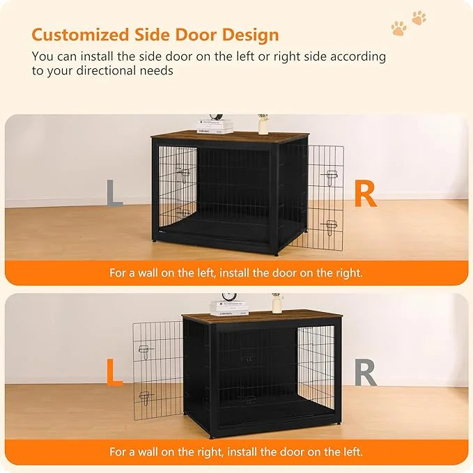 DWANTON Dog Crate Furniture with Cushion, Wooden Kennel Table with Double Doors, Indoor Dog House, Extra Large Size, 43.3"...