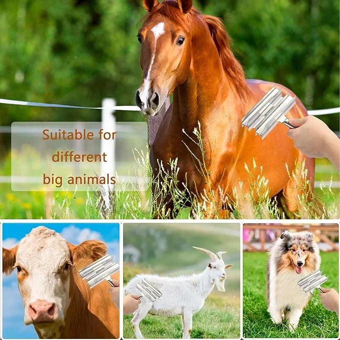 Heavy Duty Livestock Shedding Comb Dog Brush for Shedding Horse Cattle Sheep Large Pets Grooming Tool Dual-Sided Full Stai...