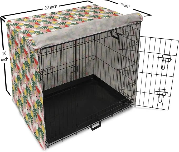 Ambesonne Summer Dog Crate Cover, Cockatoo Parrot in Exotic Forest Watermelon Slices Monstera Lemons Pattern, Easy to Use ...