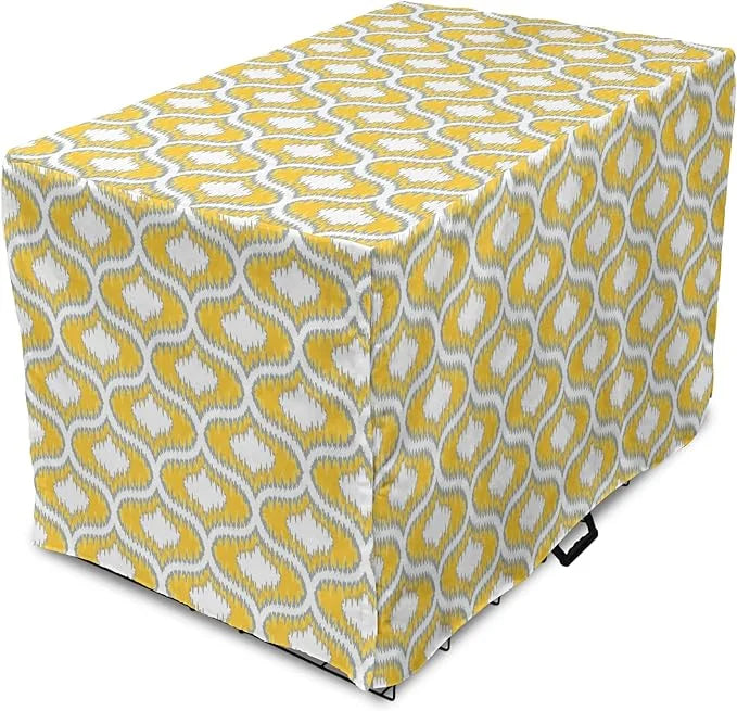 Lunarable Mustard Dog Crate Cover, Eastern Ikat Style Pattern with Modern Blurry Color Distortion Effects, Easy to Use Pet...