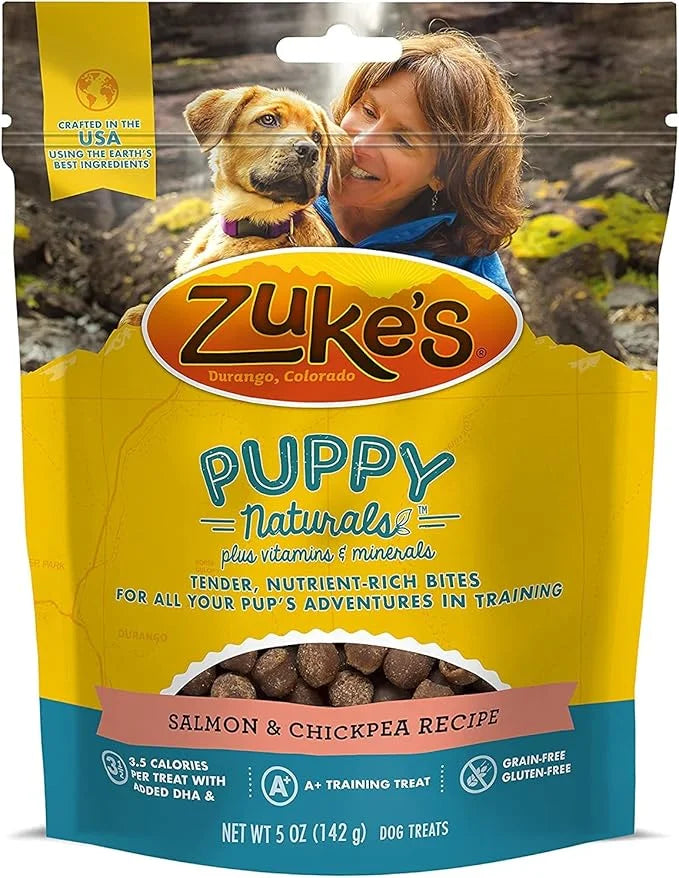 (4 Pack) Zuke Puppy Naturals Training Dog Treats Crafted in The USA, Salmon and Lamb 5oz with 10ct Pet Wipes 5 Piece Set -...
