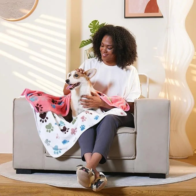 1 Pack 6 Blankets Dog Cat Soft Fluffy Fleece Pet Blanket Warm Cute Print Design Puppy Kitten Blanket Doggy Paw Large(41"x3...