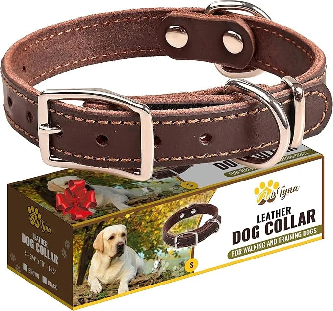 Heavy Duty Leather Dog Collar for Small Dogs - Soft and Strong Dog Collar for Puppy or Small Dogs (Small: Fit 10" - 14.5" ...