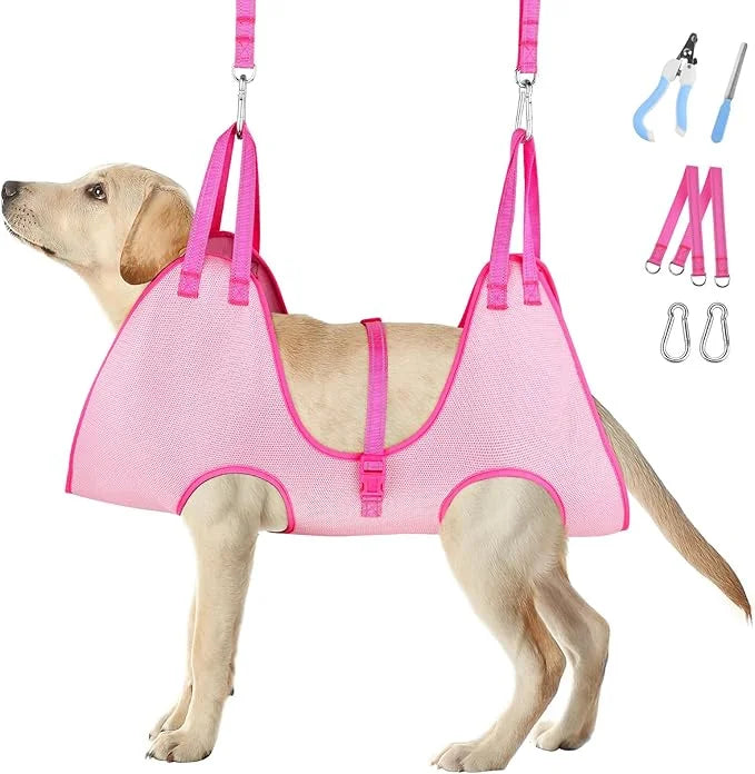 Dog Grooming Hammock - Breathable Pet Grooming Hammock for Small Dogs& Cats, Adjustable Dog Sling Harness with Nail Clippe...