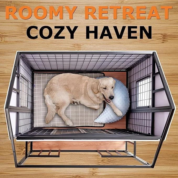 Heavy Duty Dog Crate for Small/Medium Dogs Indoor & Outdoor 33.4” Chew Proof Metal Dog Cage with Lockable Door & Removable...