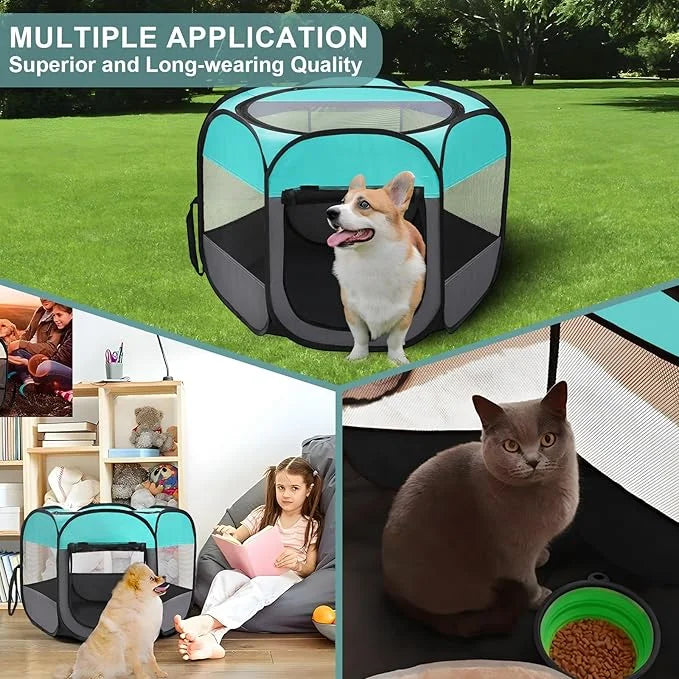 Pet Puppy Playpen for Cat Dog Indoor Outdoor, Foldable Portable Tent, Pop Up Dog Kitten Kennel Playpen with Carrying Case ...